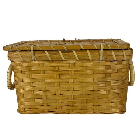 Woven Wicker Lidded Box for Index Cards Recipes Clippings Boho Farmhouse Storage - Picture 1 of 6